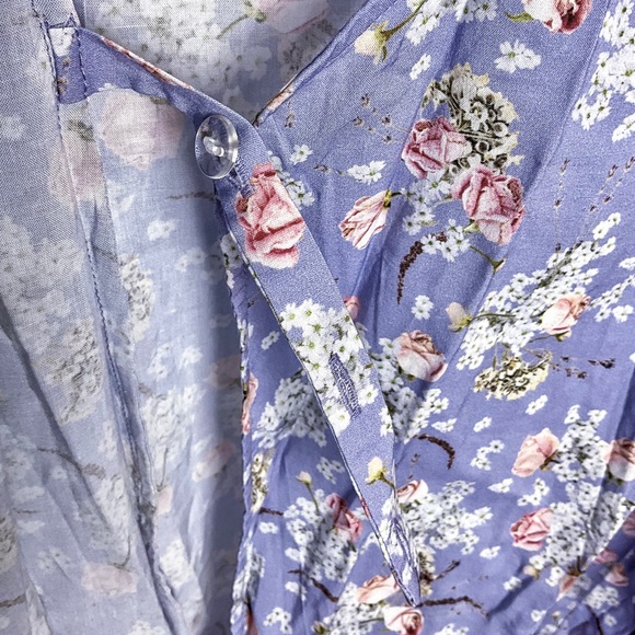 Sexy Summery WeWoreWhat Blanca Floral & Periwinkle Puff-Sleeve Wrap Mini Dress - Picture 8 of 12